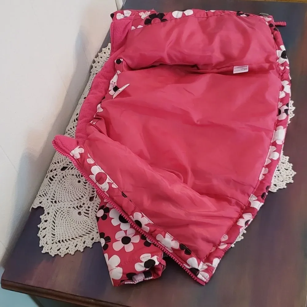 Healthtex Winter Coat Jacket - Hot Pink with Pink White Black Flowers Sz 12M
